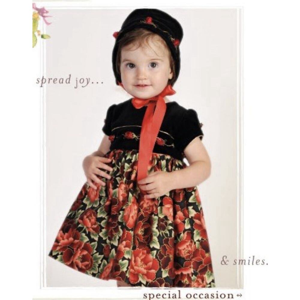 Rebecca Raggs Original Girls Floral Velvet Dress Size 7 Formal Special Occasion